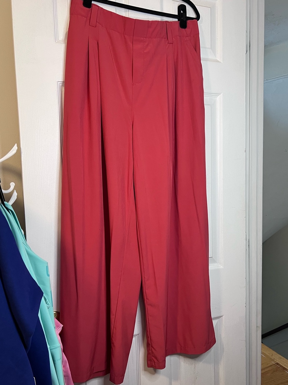 #743 Halara XL Coral Pink Wide Leg Stretch Work Pants Pull On Trousers - Picture 2 of 4